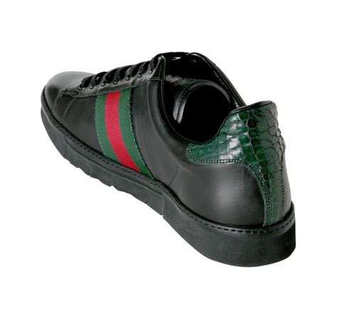 gucci black leather lace up sneakers